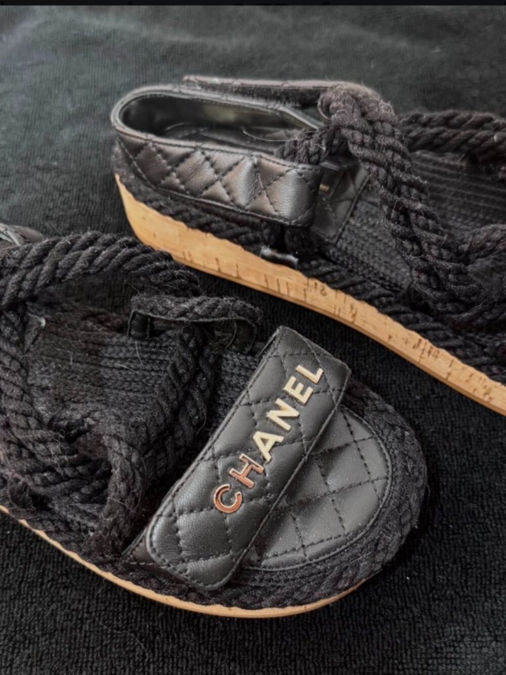 BRAND NEW Adorable CHANEL Leather and Cord Sandals Size 7
